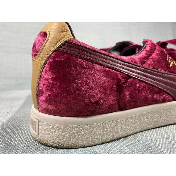Puma Clyde Extra Butter Kings Of New York Mens sz 13 Burgundy Crushed Velvet main image 4